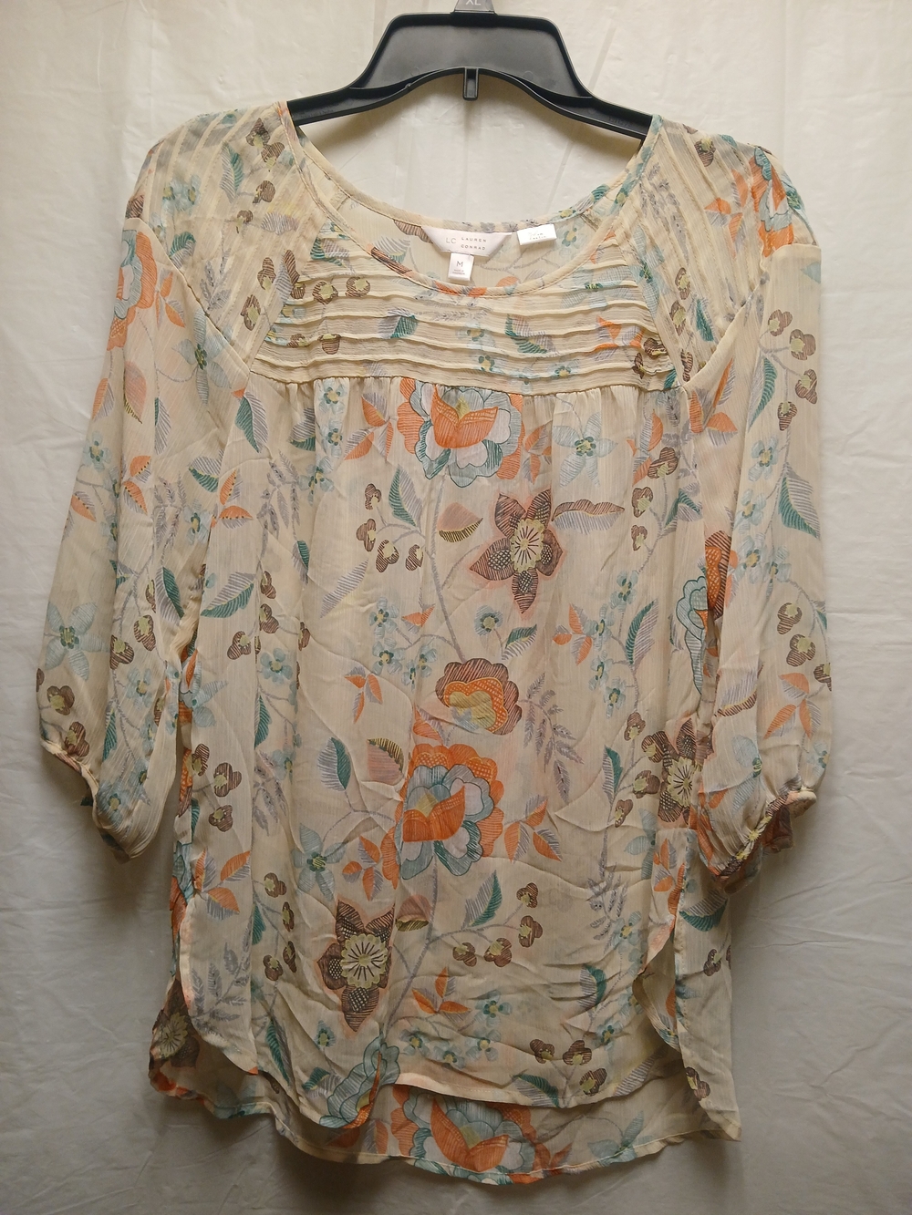 LC Lauren Conrad Cream Floral Peasant Blouse with Orange & Teal Accents